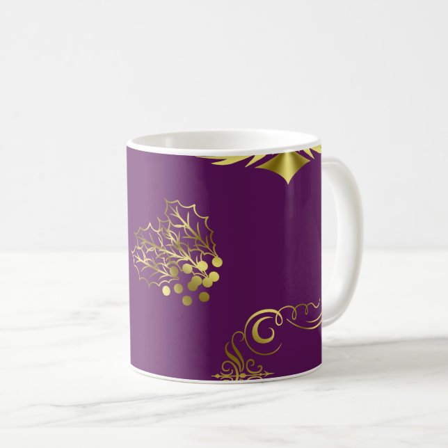Caneca De Café Natal roxo e Dourado (Frente Esquerda)