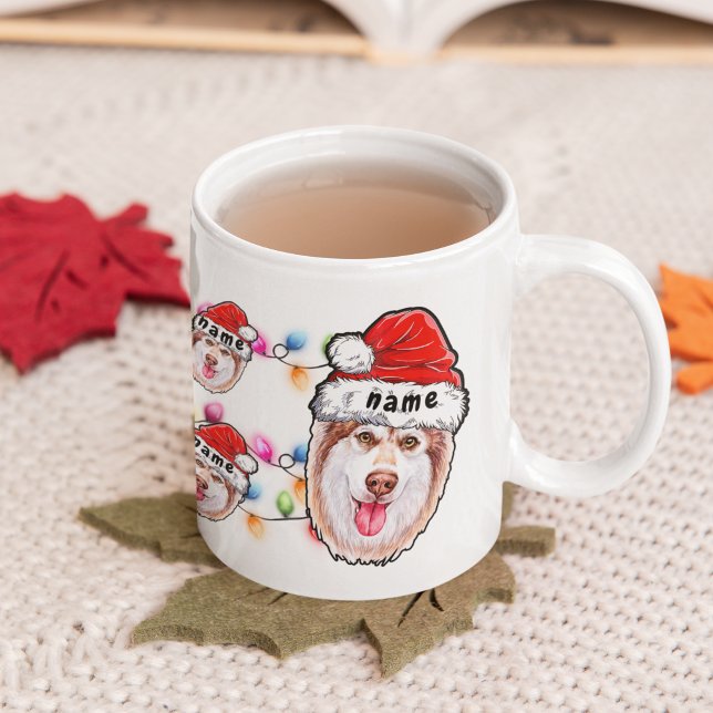 Caneca De Café Natal Siberian husky Head Santa Hat Dog Lover (Criador carregado)