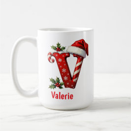 Caneca De Café Natal sofisticado Monograma inicial V feliz Natal