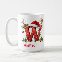 Caneca De Café Natal sofisticado Monograma inicial W Feliz Natal