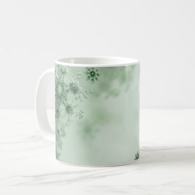 Caneca De Café Natal Verde em Flocos de Neve (Frente Esquerda)