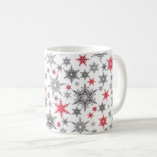Caneca De Café Natal, vermelho, branco, flocos de neve, inverno,