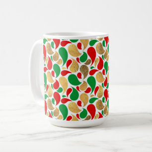 CANECA DE CAFÉ NATAL VERMELHO VERDE DOURADO PADRÃO DE TEARDROGA V