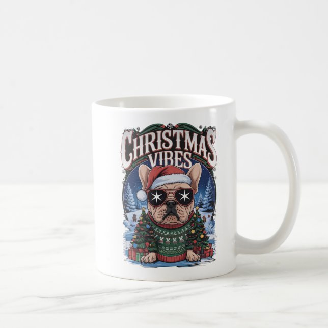 Caneca De Café "Natal Vibes French Bulldog Holiday Design" (Direita)