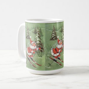 Caneca De Café Natal Vintage Retro Papai Noel em Skis