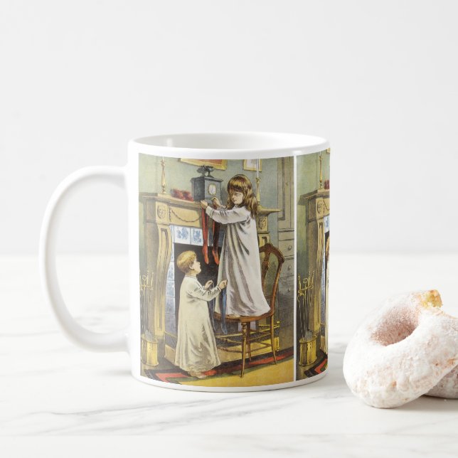 Caneca De Café Natal Vitoriano, Meias de Natal das Crianças (Com Donut)