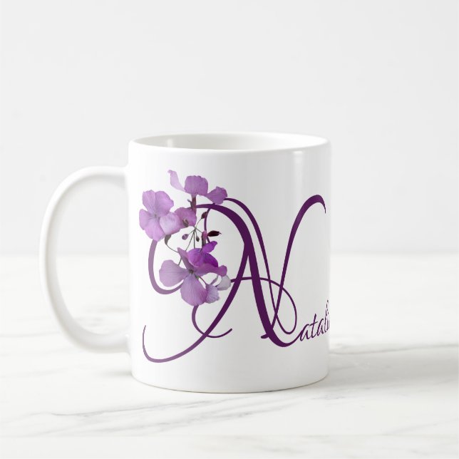 Caneca De Café Natalie personalizável nome bonito roxo diversão f (Esquerda)
