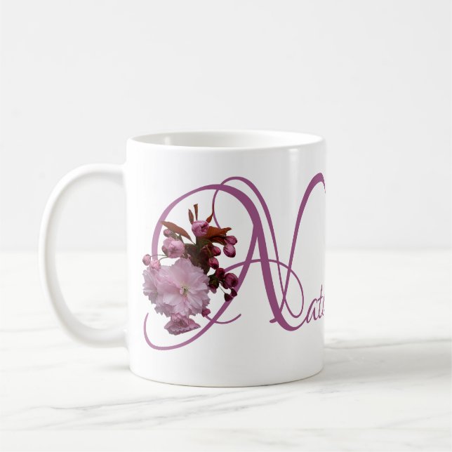 Caneca De Café Natalie personalizável nome de cereja rosa flor (Esquerda)