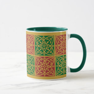 Caneca de café natalina com arte em azulejos verme