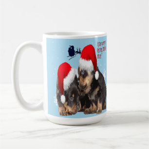 Caneca De Café Natalina com Cachorro Branco e Trenó do Papai Noel
