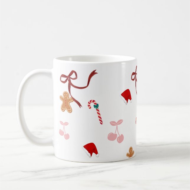 Caneca de café natalina com laço fofo e coquete (Esquerda)