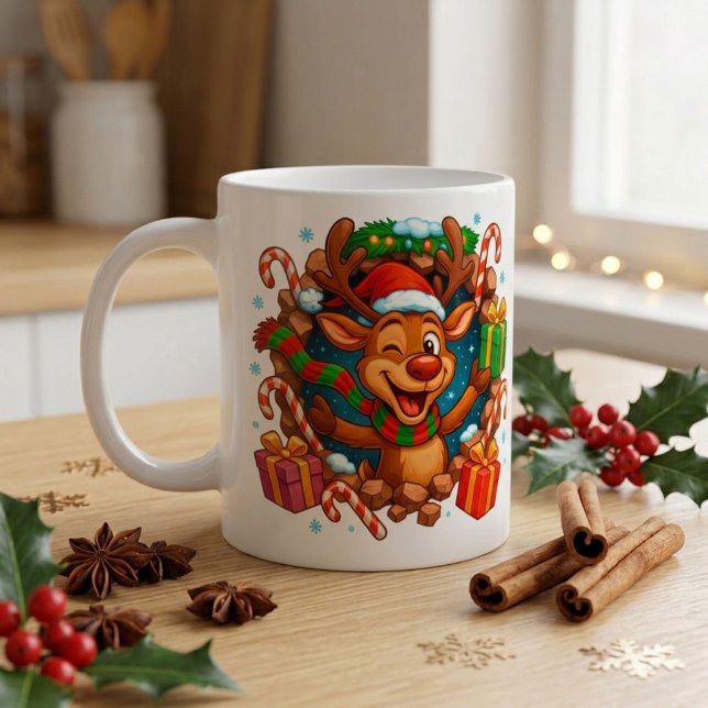 Caneca de café natalina com Rena 3D fofa (Criador carregado)