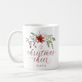 Caneca De Café Natalina Floral Aquarela Verde