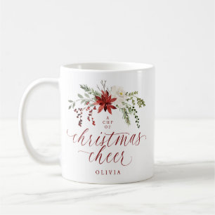 Caneca De Café Natalina Floral Aquarela Verde