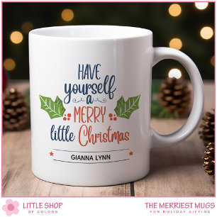 Caneca De Café Natalzinho Alegre Personalizado Folha de Azevinho