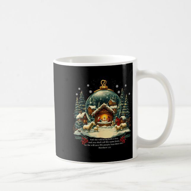Caneca De Café Nativity Ornament Christmas Scene Matthew 1_21  (Direita)