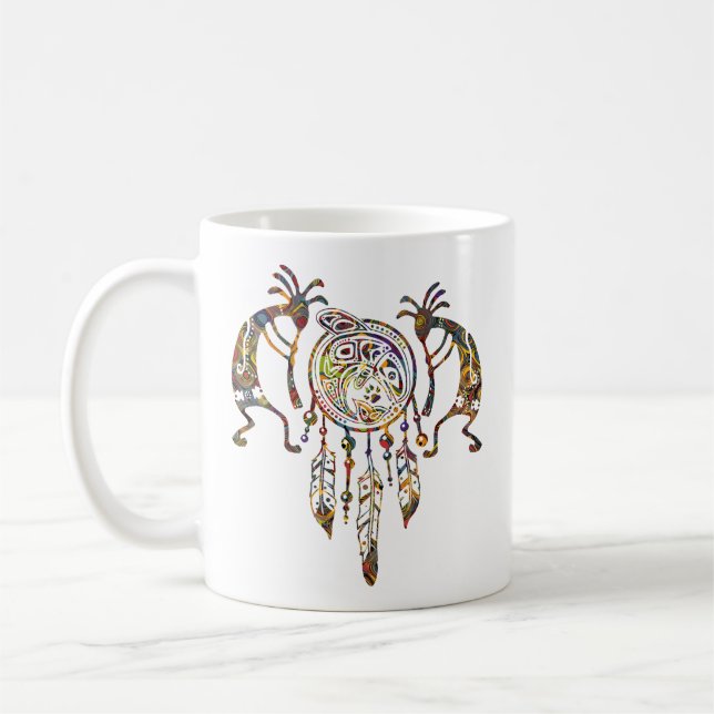 Caneca De Café Nativo americano Kokopelli Whale Dreamcatcher 2 (Esquerda)