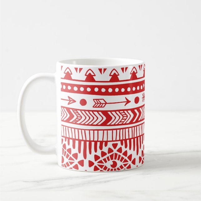 Caneca De Café Nativo Americano: Red Ink Doodle. (Esquerda)