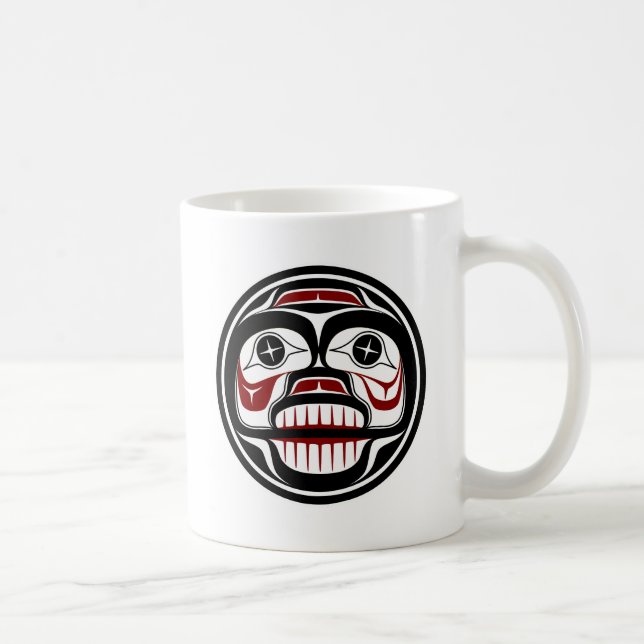 Caneca De Café Nativo Americano Vermelho Negro Haida Art Salmão (Direita)