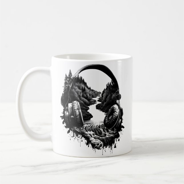 Caneca De Café Nature and Music Headphones–Black and White Artist (Esquerda)