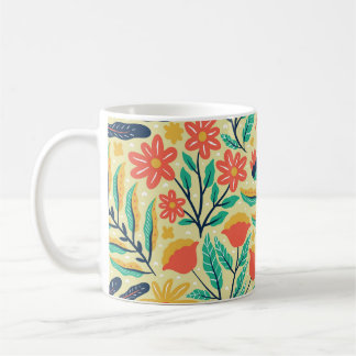 Caneca De Café Nature Foliage: Padrão Invisível Floral.