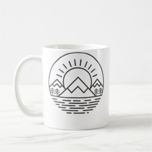 Caneca De Café Nature Minimalista Montanhas Acampamento Trilha