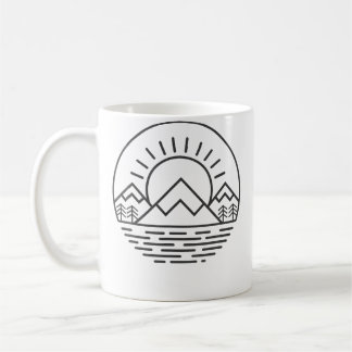 Caneca De Café Nature Minimalista Montanhas Acampamento Trilha