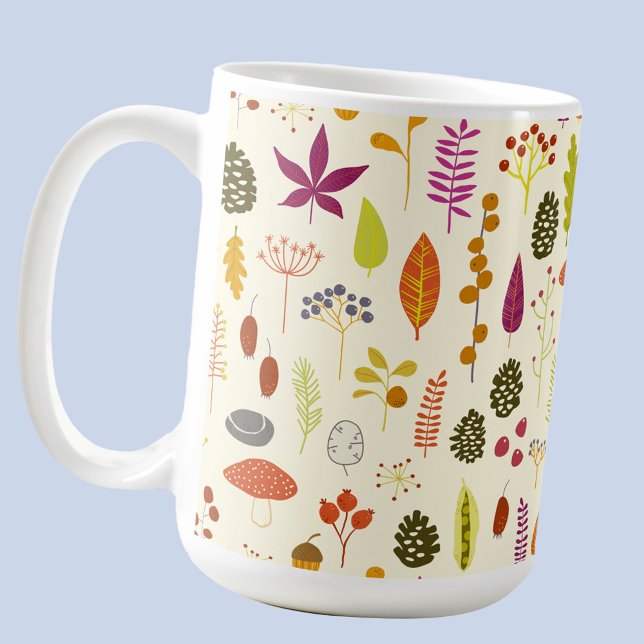 Caneca De Café Natureza da floresta (Autumn fall nature pattern coffee mug with leaves, berries,  mushrooms and toadstools)