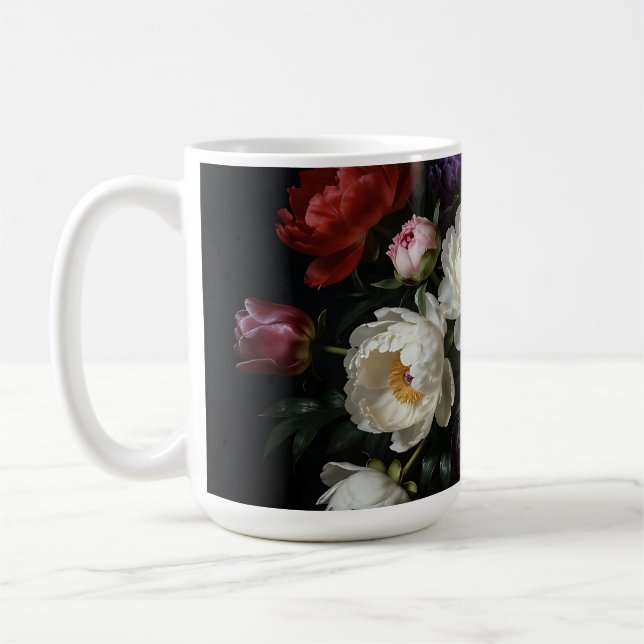 Caneca De Café Natureza-morta barroca com buquê de peônia (Esquerda)