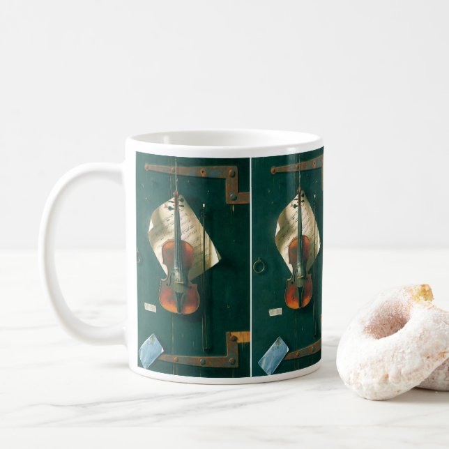 Caneca De Café Natureza-morta com violino velho de William Michae (Com Donut)