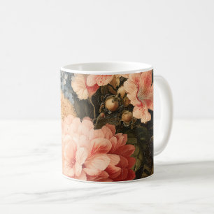 Caneca De Café Natureza-morta floral vintage com flores vermelhas