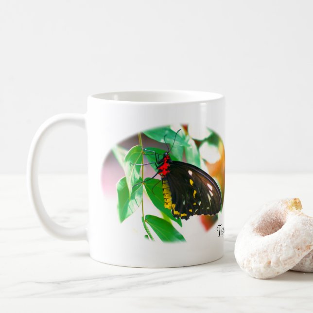 Caneca De Café Natureza Personalizada da Borboleta Negra (Com Donut)