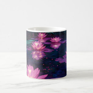 Caneca De Café Natureza Zen Meia-Noite Lago de Lótus Rosa