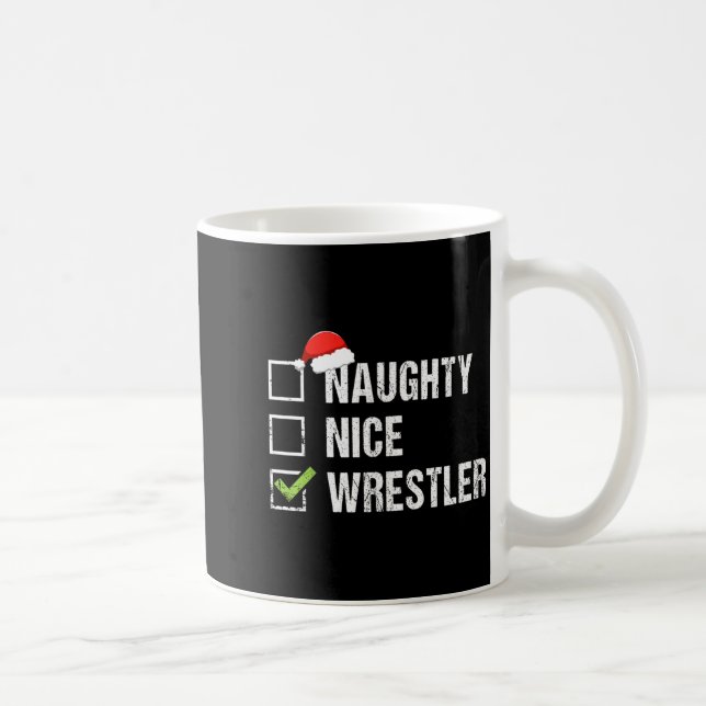 Caneca De Café Naughty Nice Wrestler Shirt Wrestling Santa Christ (Direita)