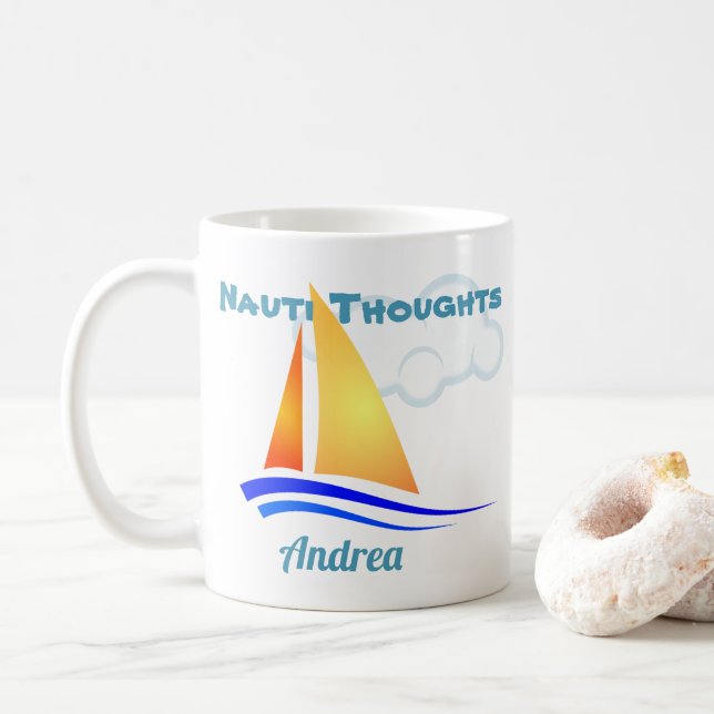 Caneca De Café Nauti pensa em veleiro náutico (Com Donut)
