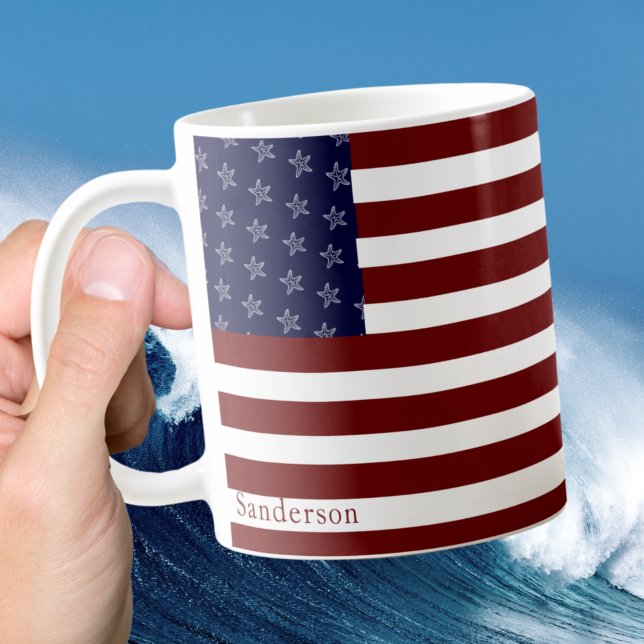 Caneca De Café Náutica Americana Bandeira Vermelha Branca Azul Co (Criador carregado)