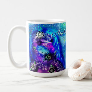 Caneca De Café Náutica Costeira de Golfinho Azul Branco