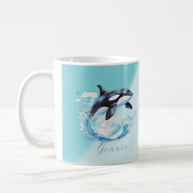 Caneca De Café Náutica de Praia do Oceano Orca Azul e Branco (Esquerda)