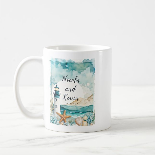 Caneca De Café Nautical Lighthouse Wedding  (Esquerda)