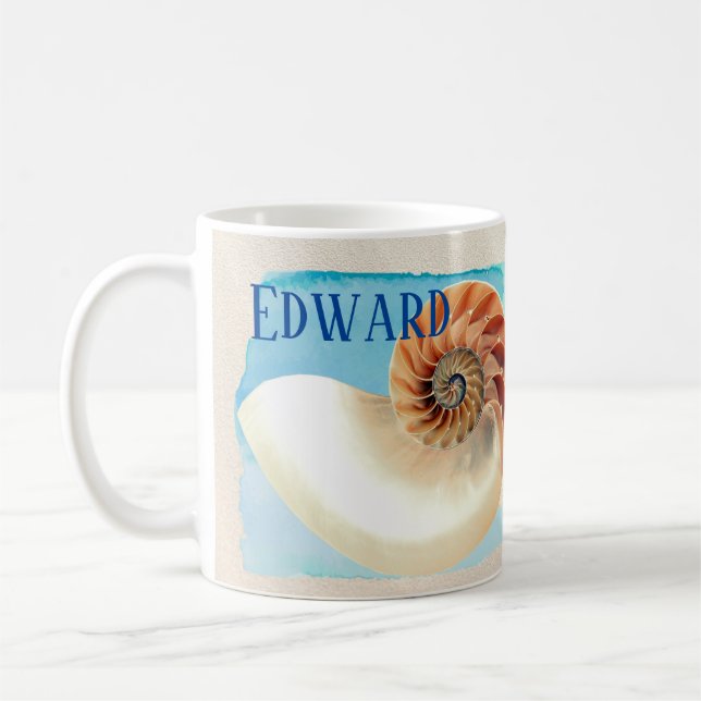 Caneca De Café Nautilus Seashell e Sand (Esquerda)