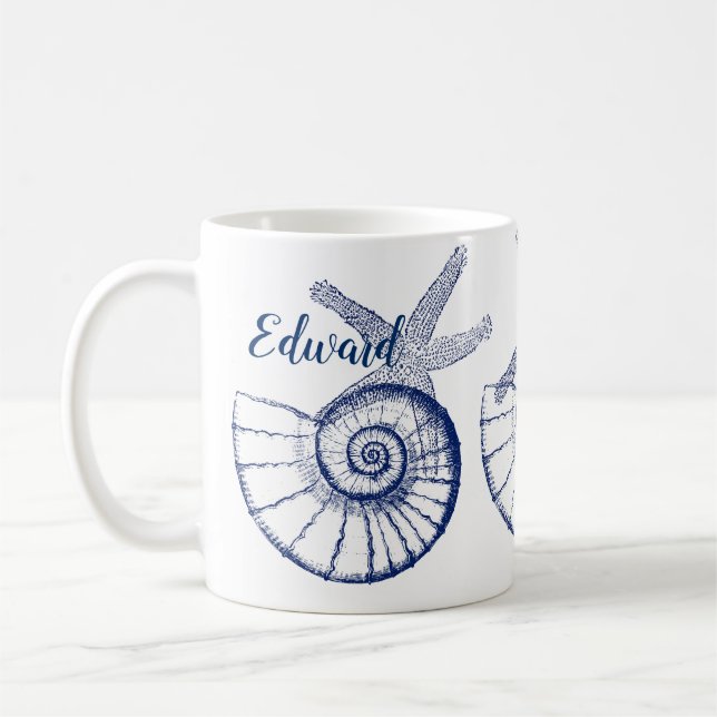 Caneca De Café Nautilus Seashell e Starfish Marine Life Personali (Esquerda)
