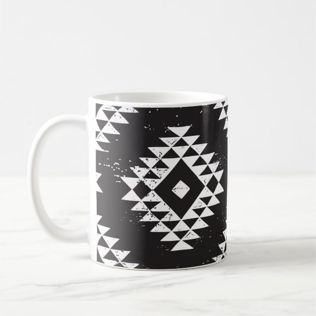 Caneca De Café Navajo Geométrico: Tribal Branco Negro. (Esquerda)