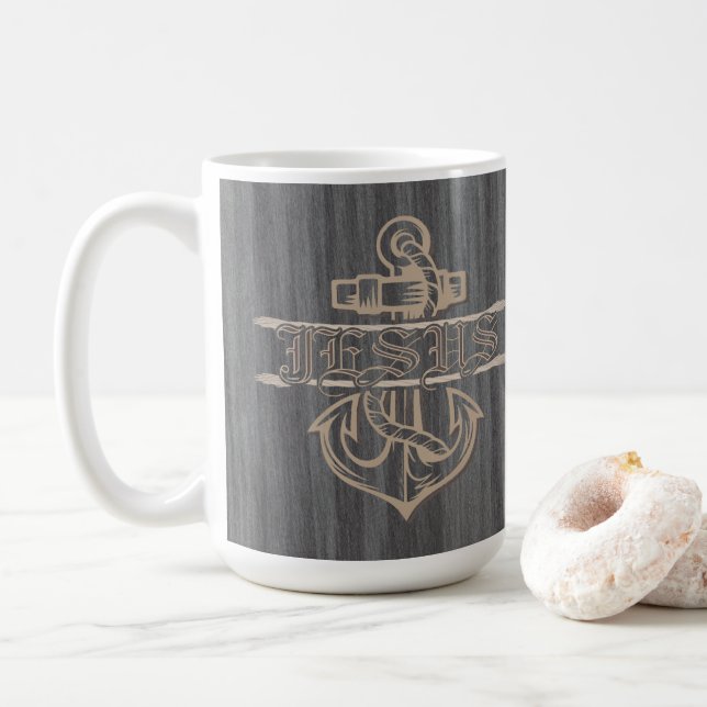 Caneca De Café Nave Anchor e Corda Proclamam Jesus (Com Donut)