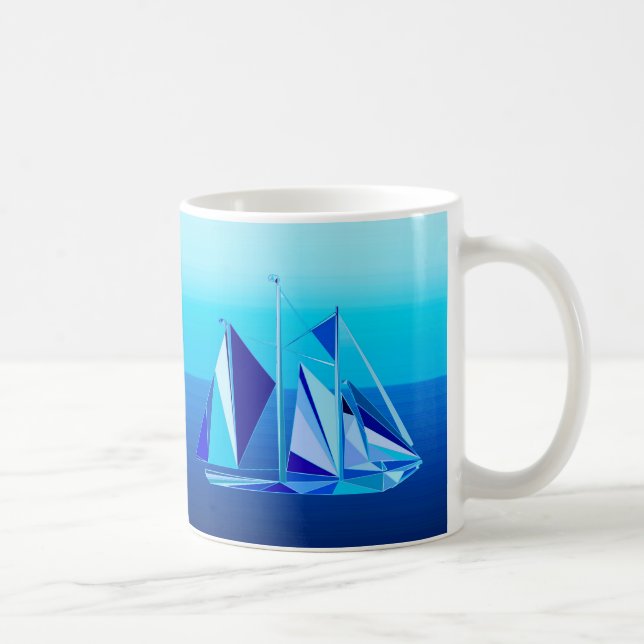 Caneca De Café Nave de vela geométrica moderna / Iate, Azul Cobal (Direita)
