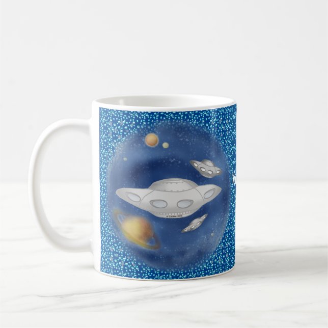 Caneca De Café Nave Espacial Cinza Alienígena (Esquerda)