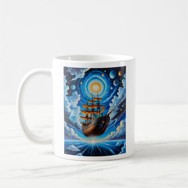 Caneca De Café Nave pirata Celestial Voyage T Shirt Design (Esquerda)