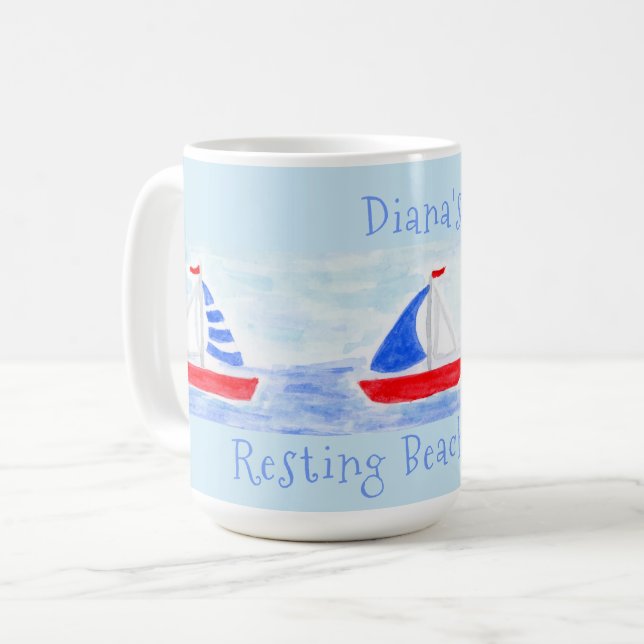 Caneca De Café Navegação - Barcos de Navegação - Locais de Praia (Frente Esquerda)
