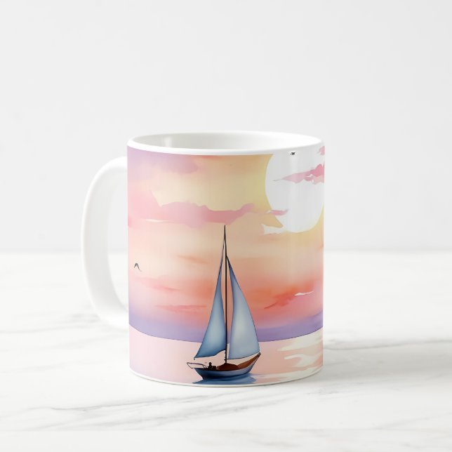 Caneca De Café Navegação no Mar Calmo (Frente Esquerda)