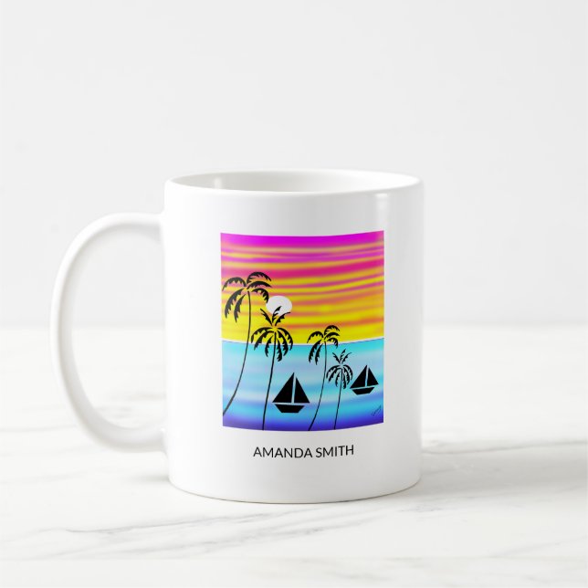 Caneca De Café Navegação solar tropical incrível e colorida (Esquerda)
