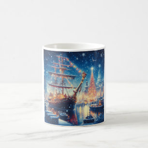 Caneca De Café Navio ancorado de Natal/Inverno